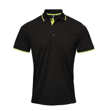 Premier Mens Coolchecker Contrast Pique Polo Shirt (Schwarz/Limette)