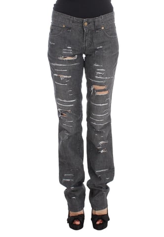 John Galliano Damen Graue Waschung Baumwoll Zerrissene Straight-Fit Jeans