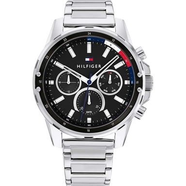 Die Tommy Hilfiger Herrenuhr ist das perfekte Geschenk, um sich selbst oder einen geliebten Menschen zu verwöhnen. Das runde Gehäuse aus Edelstahl wird von einem hochwertigen Quarzwerk im Multi-Cadrans-Stil angetrieben. Diese Casual-Uhr hat einen Durchmes