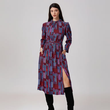 Midi-Blusenkleid mit Grafikdruck