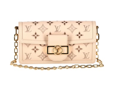 Louis Vuitton Dauphine East West Broderie Anglaise Handtasche aus beigem Kalbsleder