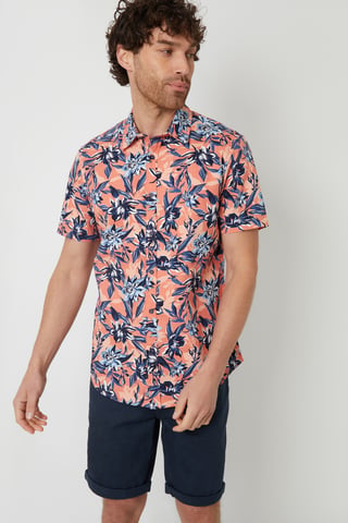 Peach 'Latham' Cotton Floral Print Short Sleeve Shirt