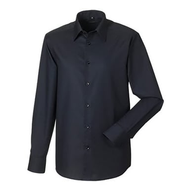 Russell Collection Herren-Langarmhemd mit pflegeleichtem Oxford-Maßanzug (Schwarz)