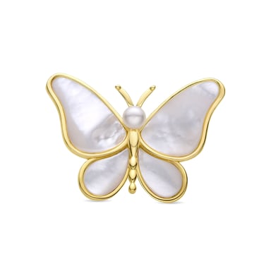 Luxenter Brosche mit weißem Perlmutt in 18K Gelbgold - Schmetterling