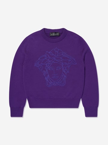 Versace Girls Wool Logo Jumper in Purple