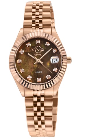 GV2 Neapel 12401 Braunes Zifferblatt Rose Gold Schweizer Quarz Diamant Uhr