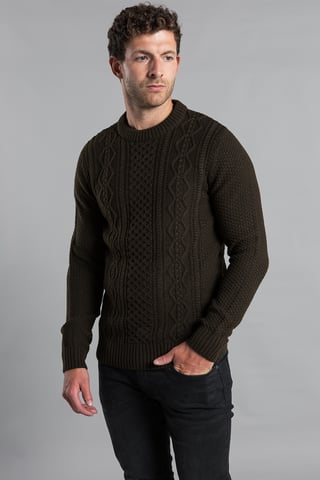 Khaki Two Stitch Cable Knit Crew Neck Jumper