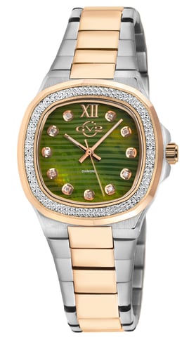 GV2 Potente Lady Schweizer Quarz Grünes MOP Zifferblatt, 316L Edelstahl Zwei getönte IPRG Diamant Uhr