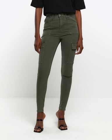 River Island Womens Cargo Jeggings Khaki High Waisted Skinny