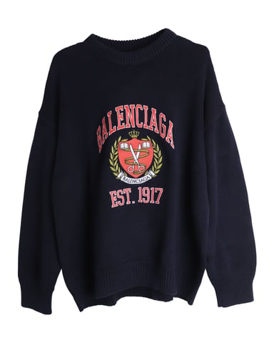 Balenciaga Übergroßer Bestickter College-Logo-Crewneck aus Baumwolle in Navy Blau