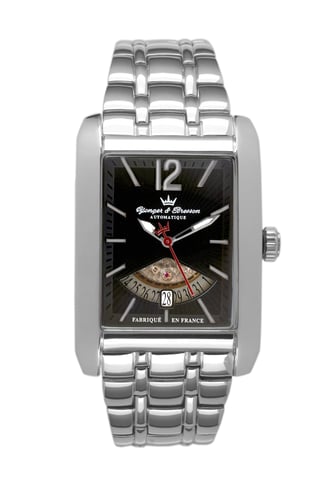 Yonger Silber Edelstahlband mit schwarzem Zifferblatt