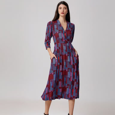 Midi-Wickelkleid mit Grafikdruck und V-Ausschnitt