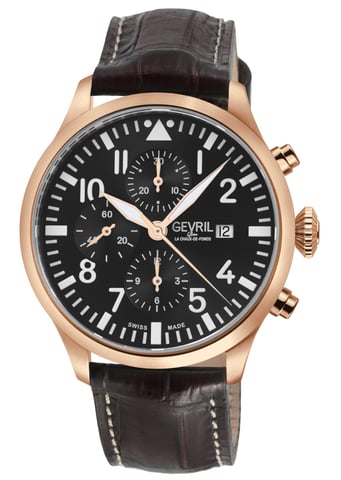 Gevril Vaughn Chronograph Braunes Leder Schweizer Automatikuhr ETA 7750