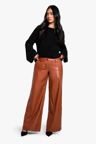 Low Rise Pu Wide Leg Trouser