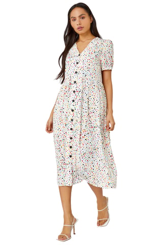 Ditsy Spot Print Button Down Dress