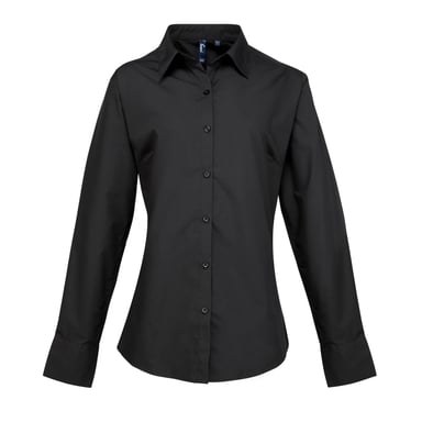 Premier Damen Popeline-Bluse / Bluse / Arbeitshemd, langärmlig (Schwarz)