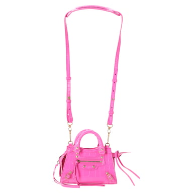Balenciaga Nano Neo Classic City Krokodil-Prägung Schultertasche aus pinkfarbenem Leder