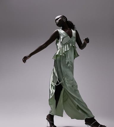 Topshop Petite ruffle peplum dress in sage - LGREEN