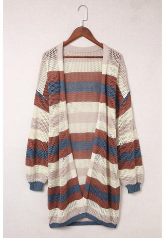 Damen Farbblock Hohlstrick-Cardigan in Blau