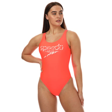 Maillot de bain Dos en U Logo Deep Speedo Pour Femme en Rouge Blanc