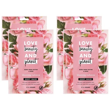 Love Beauty & Planet Blooming Radiance Sheet Mask for Soft & Glowing Skin, 4pk