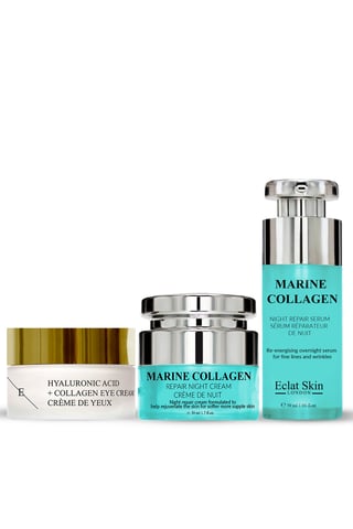 Crème de Nuit au Collagène Marin 50 ml + Acide Hyaluronique + Crème Yeux Collagène Pro Age + Sérum Réparateur de Nuit au Collagène Marin 30 ml