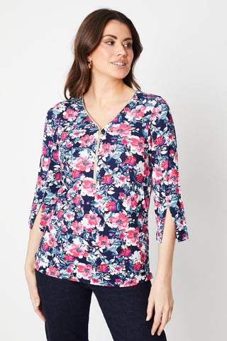 Jersey Zip Split Sleeve Top
