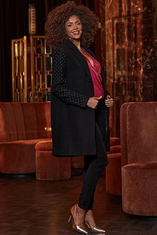 Black Stud Sleeve Detail Formal Coat