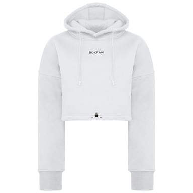 BoxRaw Johnson Damen-Kapuzenpullover, kurz, Weiß