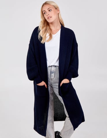 Cardigan à double poche en ligne longue