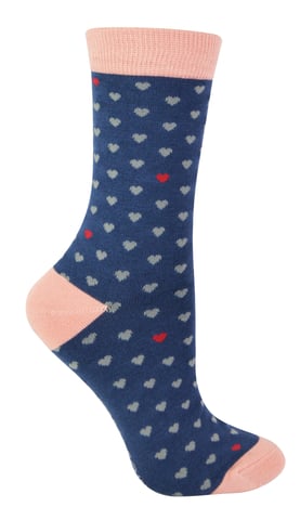 Miss Sparrow - Damen Bambus Socken | Neuheit gemusterten gestreiften Polka Dot Socken | atmungsaktiv weich | Geschenke für Sie - Herzen (Navy)