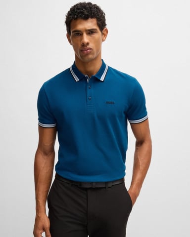 BOSS Green Paddy Mens Cotton-Piqué Polo Shirt with Contrast Logo