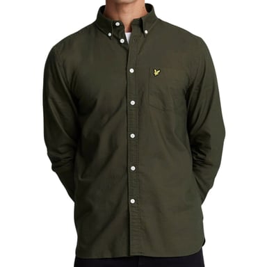 Lyle & Scott Dunkelgrünes, langärmliges, meliertes Hemd