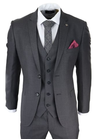 Herren 3-teiliges Anzugset in Anthrazitgrau mit klassischem Steppdesign im Retro-Stil