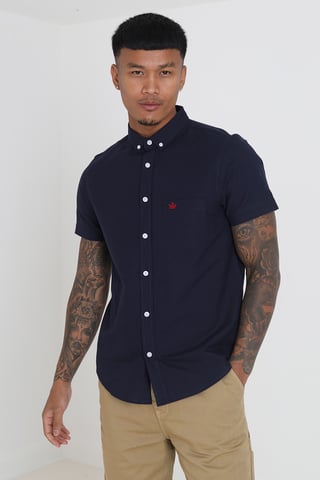 Navy 'Senated' Cotton Oxford Short Sleeve Shirt