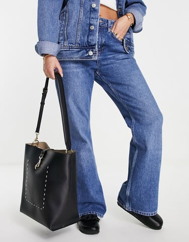 Topshop dogclip fastening PU slouch shoulder-Black