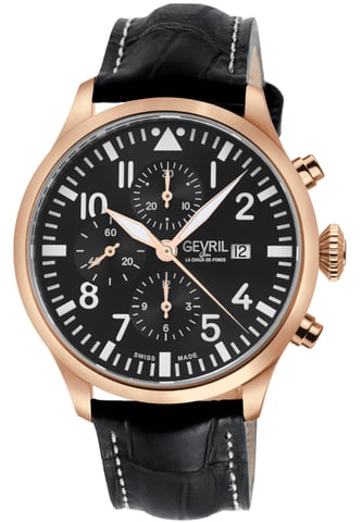 Gevril Vaughn Chronograph Schwarzes Zifferblatt Schweizer Automatikuhr ETA 7750