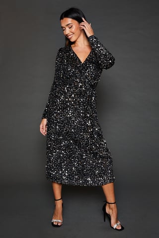 Velvet Sequin Wrap Midi Dress