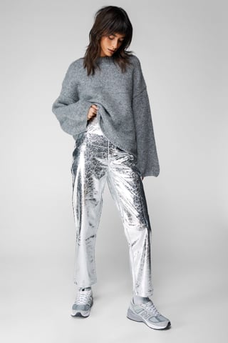 Metallic Crackle Faux Leather Trousers