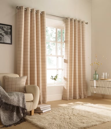 Ellis Windowpane Check Eyelet Curtains in Natural