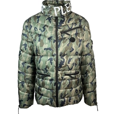 Plein Sport Gepolsterte Jacke mit kühnem Logo und Tarnmuster