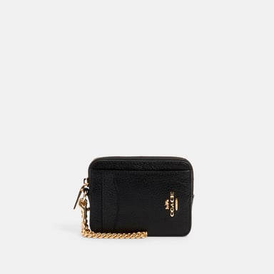 Refined Pebbled Leather Zip Card Case