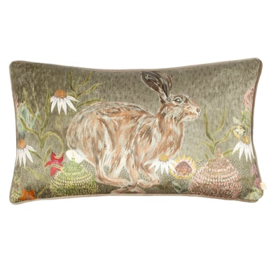 Wylder Meadow Bloom Haselkaninchen Gedruckter Chenille Kissenbezug