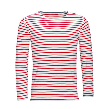 SOLS Mens Marine Long Sleeve Stripe T-Shirt (Weiß/Rot)