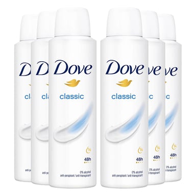 Dove Classic Anti-Perspirant with 48H Sweat Protection Deo for Women 150ml, 6pk