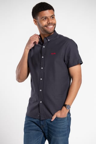 Navy Cotton Short Sleeved Button-Up Oxford Shirt