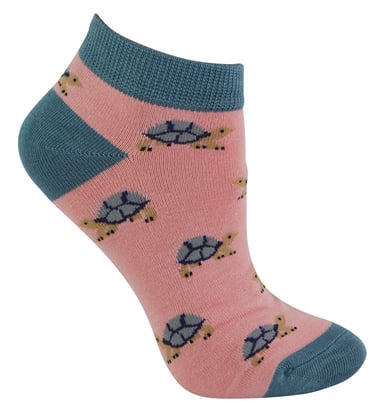 Damen Bambus Trainer Socken | Miss Sparrow | Atmungsaktive Low Cut Socken für Frauen - Schildkröten (Pink)