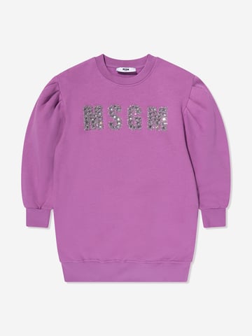 MSGM Girls Logo Sweater Dress in Purple