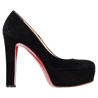 Christian Louboutin Runde Zehen Chunky Heel Plateau-Pumps aus schwarzem Wildleder