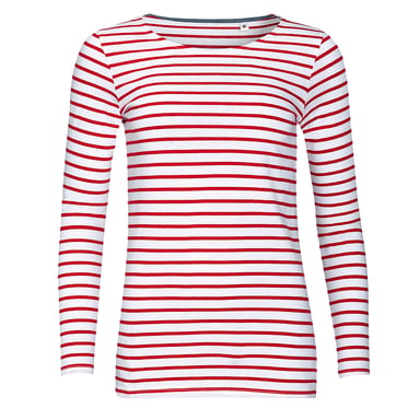 SOLS Damen Marine T-Shirt, gestreift, langärmlig (Weiß/Rot)